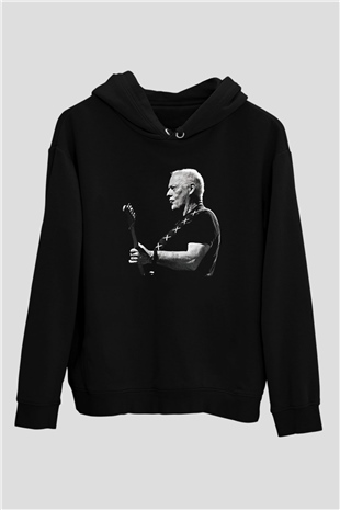 David Gilmour Baskılı Unisex Siyah Kapüşonlu Sweatshirt