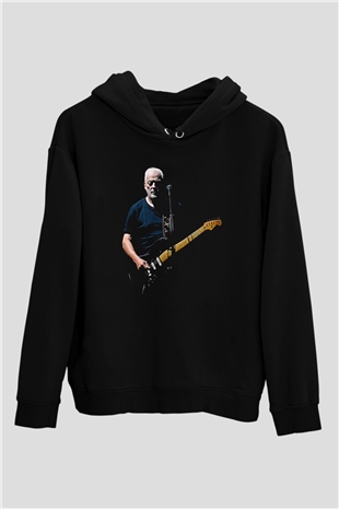 David Gilmour Baskılı Unisex Siyah Kapüşonlu Sweatshirt