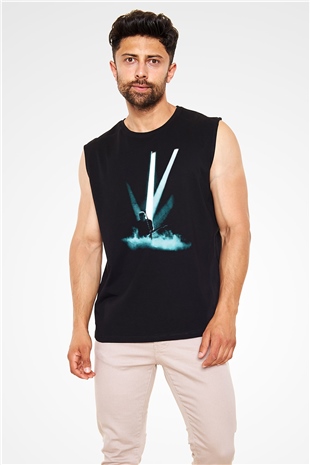 David Gilmour Baskılı Unisex Siyah Kolsuz Tişört - Tshirt