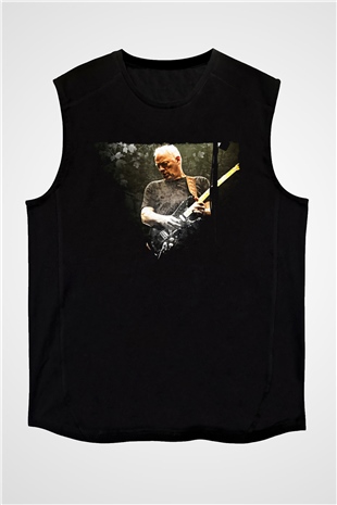 David Gilmour Baskılı Unisex Siyah Kolsuz Tişört - Tshirt