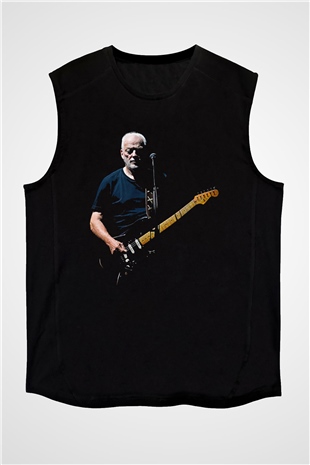 David Gilmour Baskılı Unisex Siyah Kolsuz Tişört - Tshirt