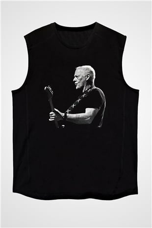 David Gilmour Baskılı Unisex Siyah Kolsuz Tişört - Tshirt