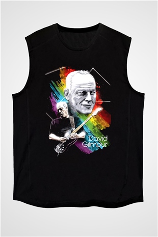 David Gilmour Baskılı Unisex Siyah Kolsuz Tişört - Tshirt