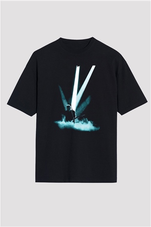 David Gilmour Baskılı Unisex Siyah Oversize Tişört - Tshirt