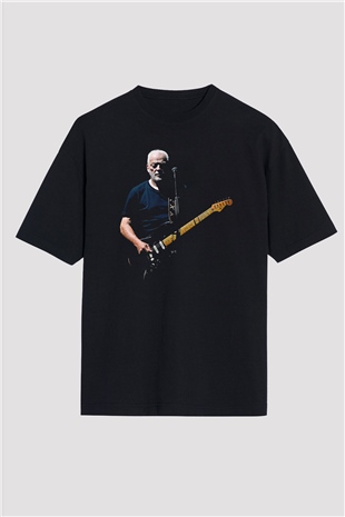 David Gilmour Baskılı Unisex Siyah Oversize Tişört - Tshirt