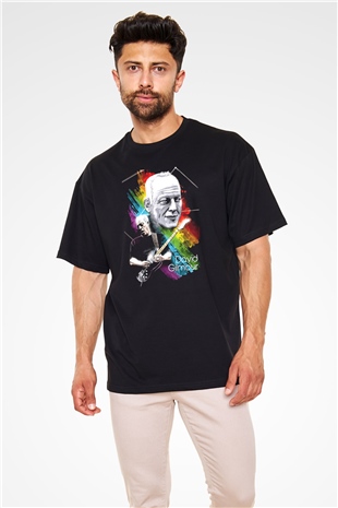 David Gilmour Baskılı Unisex Siyah Oversize Tişört - Tshirt