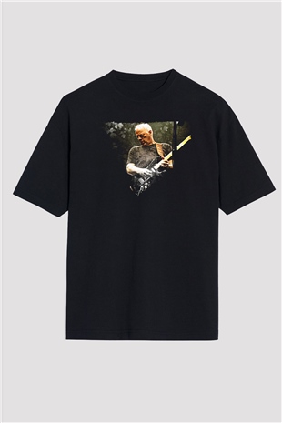 David Gilmour Baskılı Unisex Siyah Oversize Tişört - Tshirt