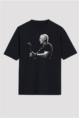 David Gilmour Baskılı Unisex Siyah Oversize Tişört - Tshirt