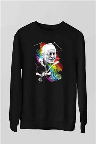 David Gilmour Baskılı Unisex Siyah Sweatshirt