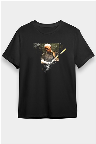David Gilmour Baskılı Unisex Siyah Tişört - Tshirt