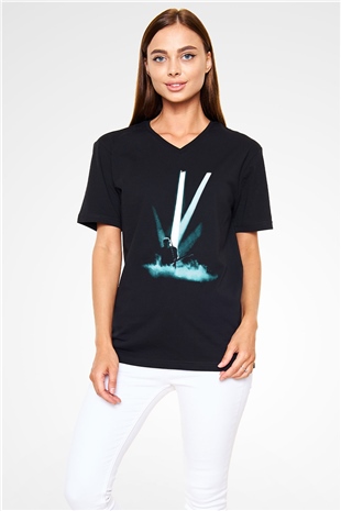 David Gilmour Baskılı Unisex Siyah V Yaka Tişört - Tshirt