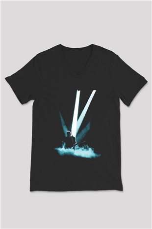 David Gilmour Baskılı Unisex Siyah V Yaka Tişört - Tshirt