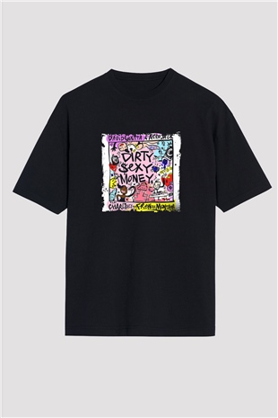 David Guetta Baskılı Unisex Oversize Siyah Tişört