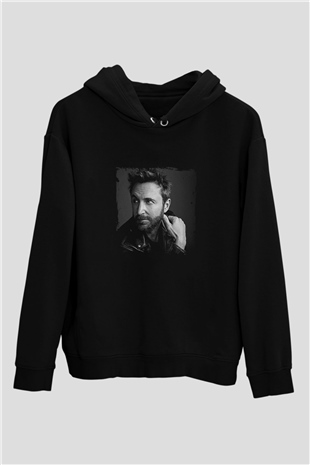 David Guetta Baskılı Unisex Siyah Hoodie