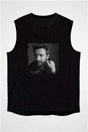 David Guetta Baskılı Unisex Siyah Kolsuz Tişört