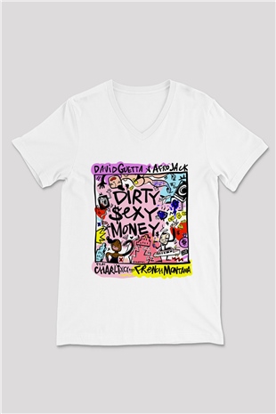 David Guetta Beyaz Unisex V Yaka Tişört
