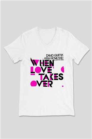 David Guetta Beyaz Unisex V Yaka Tişört
