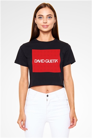David Guetta Siyah Crop Top Tişört