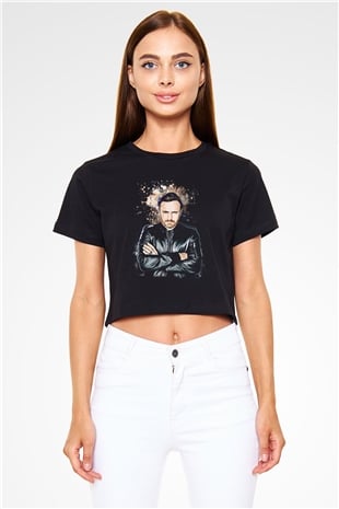 David Guetta Siyah  Crop Top Tişört