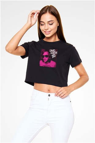 David Guetta Siyah  Crop Top Tişört