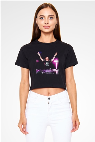 David Guetta Siyah Crop Top Tişört