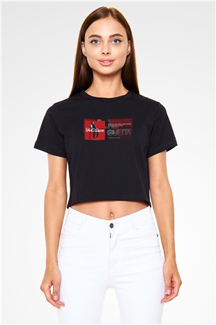 David Guetta Siyah  Crop Top Tişört