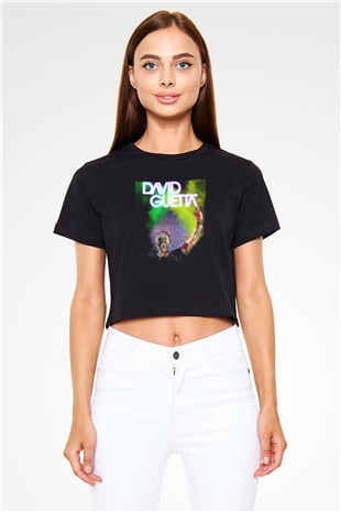 David Guetta Siyah  Crop Top Tişört