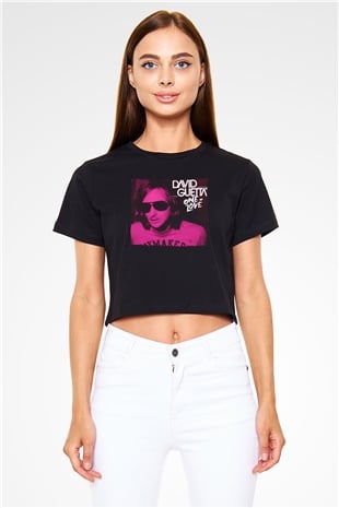 David Guetta Siyah  Crop Top Tişört