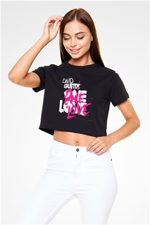 David Guetta Siyah Crop Top Tişört