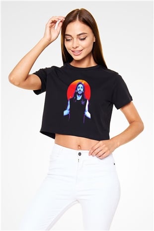 David Guetta Siyah  Crop Top Tişört