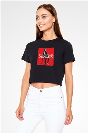 David Guetta Siyah  Crop Top Tişört