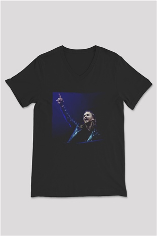 David Guetta Siyah Unisex V Yaka Tişört