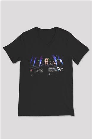 David Guetta Siyah Unisex V Yaka Tişört