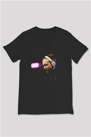 David Guetta Siyah Unisex V Yaka Tişört