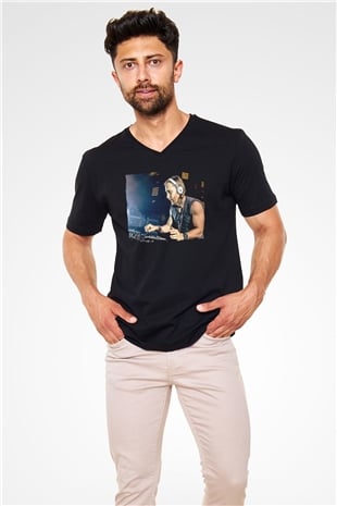 David Guetta Siyah Unisex V Yaka Tişört