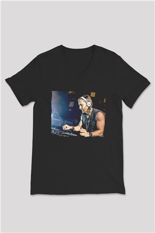 David Guetta Siyah Unisex V Yaka Tişört