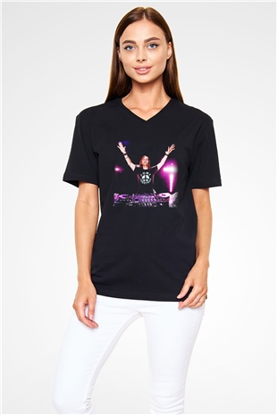 David Guetta Siyah Unisex V Yaka Tişört T-Shirt