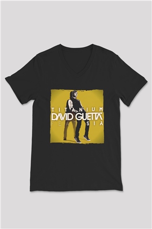 David Guetta Siyah Unisex V Yaka Tişört