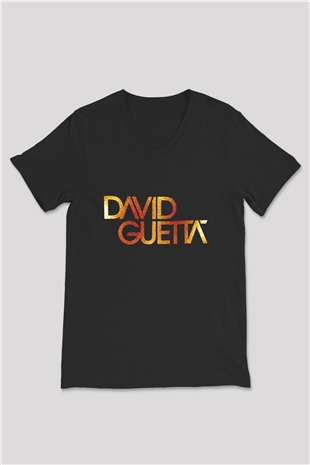 David Guetta Siyah Unisex V Yaka Tişört
