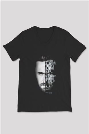 David Guetta Siyah Unisex V Yaka Tişört
