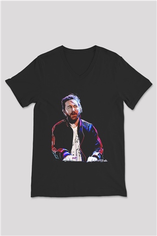 David Guetta Siyah Unisex V Yaka Tişört