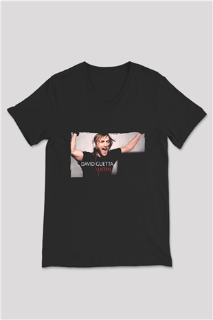 David Guetta Siyah Unisex V Yaka Tişört