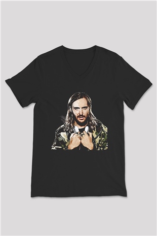 David Guetta Siyah Unisex V Yaka Tişört