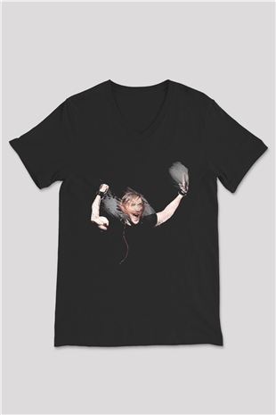 David Guetta Siyah Unisex V Yaka Tişört