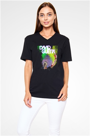 David Guetta Siyah Unisex V Yaka Tişört
