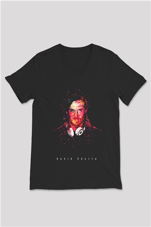 David Guetta Siyah Unisex V Yaka Tişört