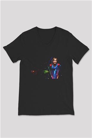 David Guetta Siyah Unisex V Yaka Tişört