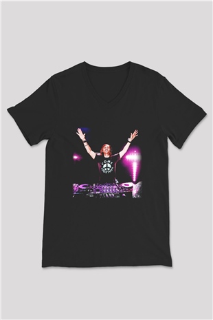 David Guetta Siyah Unisex V Yaka Tişört T-Shirt