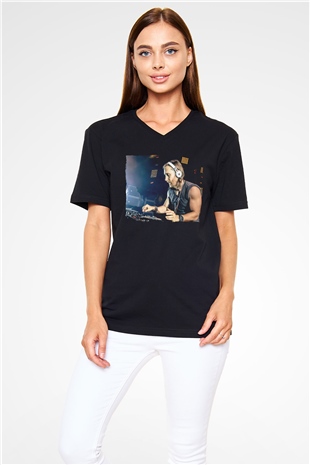 David Guetta Siyah Unisex V Yaka Tişört