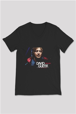 David Guetta Siyah Unisex V Yaka Tişört